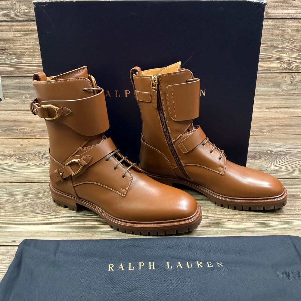 Ralph Lauren Womens EU 38 US 8 Marlie Boot Brown Leather Buckle Strap NEW